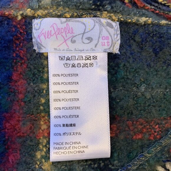 Free People Fall Winter Scarf, Green Blue Plaid Tartan, Boho Shawl With Fringe - Picture 10 of 11